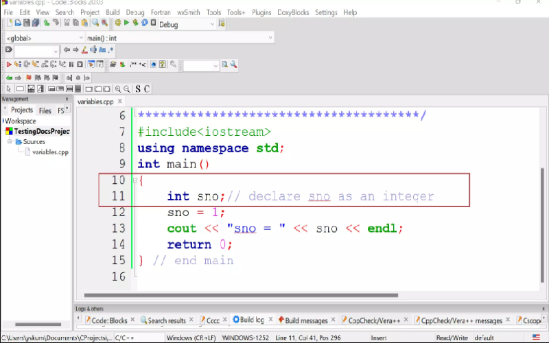 Khai báo biến trong chương trình C++