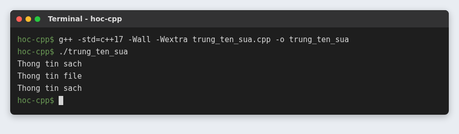Đa kế thừa trong C++ (Multiple Inheritance) và kế thừa ảo 4 Lớp con định nghĩa lại inThongTin và gọi rõ Sach::inThongTin, FileSo::inThongTin