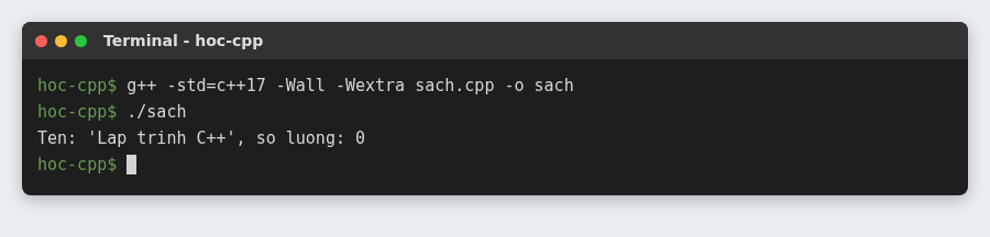 Lớp và đối tượng trong C++: cách khai báo class và tạo đối tượng 6 Quên this khi tham số trùng tên thuộc tính, số lượng vẫn là 0 mà g++ không báo lỗi